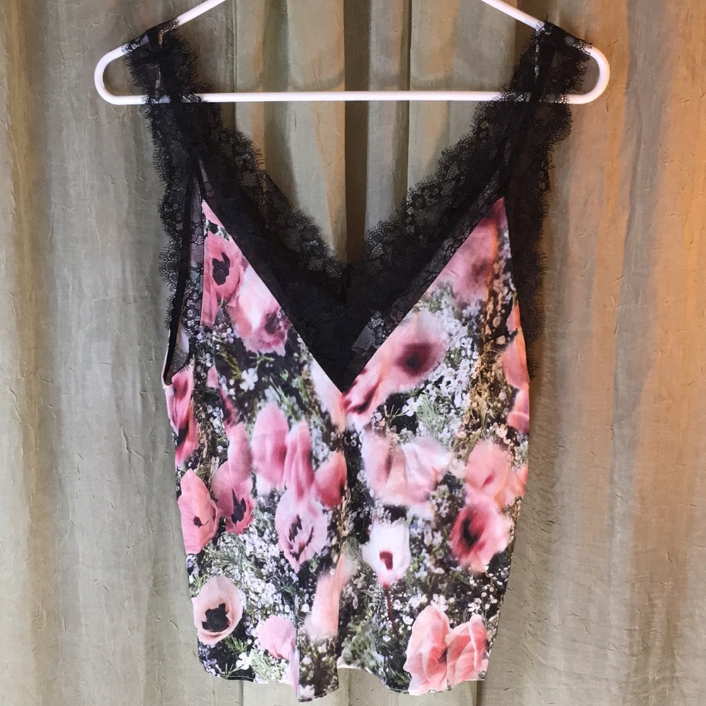 Fleur du Mal Pink Flowers with black Lace Trim Cami